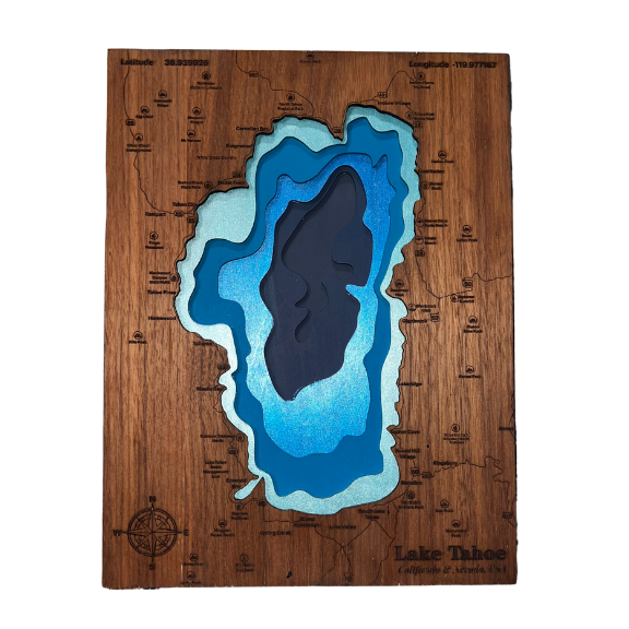 Lake Tahoe Wood Carved Topographical Map